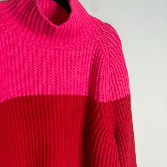 Ann Taylor pink and red color block mock neck thick sweater - Picture 3 of 6
